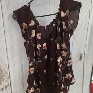 Floral Sheer Women's Top - Maroon and Orange